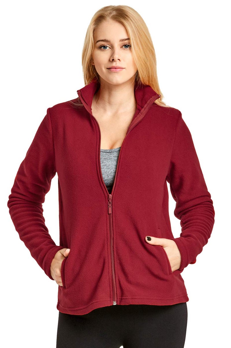 Sofra Women's Polar Fleece Full Zip Up Winter Jacket (M, Burgundy) - Image 3